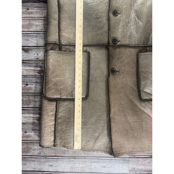 291295 = Homme Hooded Leather Shearling Coat Jacket  size F 44" made in Japan - Picture 7 of 9